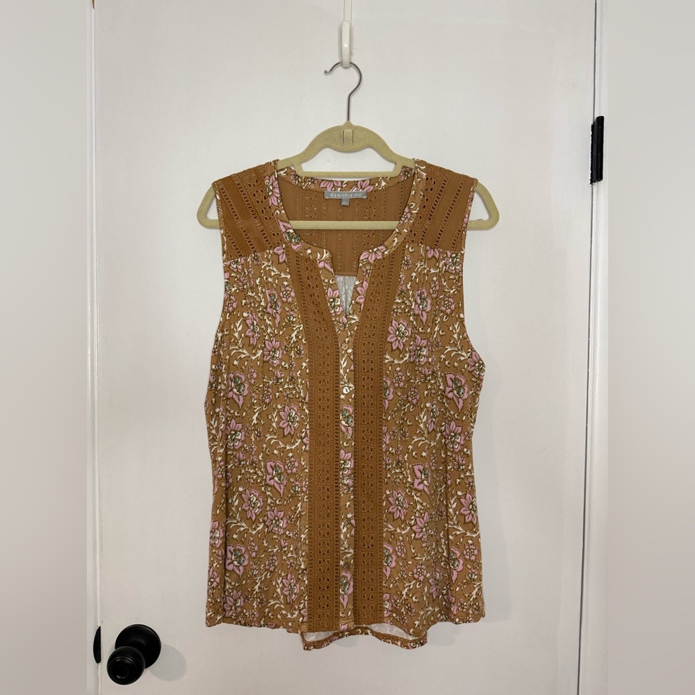 Daniel Rainn Floral Sleeveless Blouse - Brown and Pink